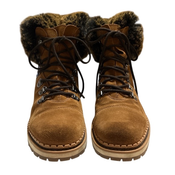 Sam Edelman Bowen Brown Suede Faux Fur Lace Up Boots in Luggage Brown Sz. 9.5 - Picture 5 of 16